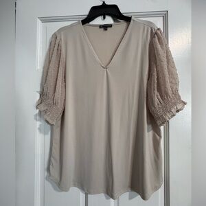 Adrianna Papell Cream Blouse with Puff Sleeves